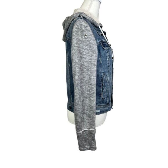 Free People Denim Knit Sleeve Hoodie Jacket Women's Size Medium - Picture 7 of 16